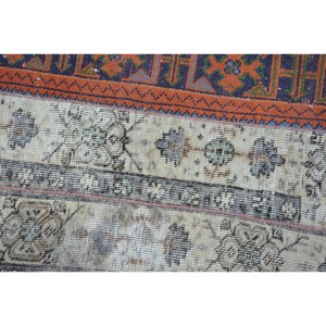 Vintage Turkish Rug 3.1 X 3.1ft Orange Beige Classic Large Area Woolen Patchwork Design Rectangle Hallway Style Latex for Rooms - Product Image 5