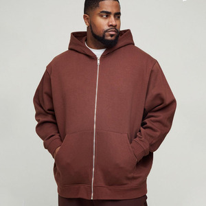 Nouvelle Mode Plus Size Palin Brown Oversized Zip Up Through Basics Sweat à capuche en coton Streetwear Fabricant personnalisé Sweats à capuche pour hommes - Product Image 1