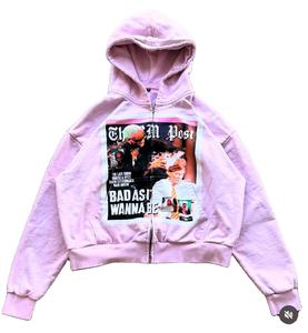 Sudadera con capucha bordada desgastada de algodón French Terry de 500 GSM personalizada, sudadera recortada con cremallera y lavado ácido, sudadera con cremallera de retazos lavados - Product Image 2