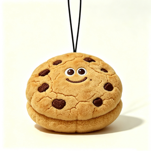 Pochette en peluche personnalisée en forme de cookie aux pépites de chocolat, porte-monnaie rond en peluche en forme de cookie, sac à fermeture éclair en peluche sur le thème de la nourriture - Product Image 4