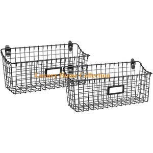 Seau de rangement de table décoratif élégant de forme longue Ensemble de 2 tentures murales en maille de fer de conception unique enduite de poudre de couleur noire - Product Image 1