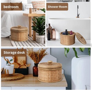 <b>Rattan</b> Round Decorative <b>Box</b> Lid Set of 2 Handmade <b>Storage</b> <b>Box</b> Eco-Friendly Natural Home and Home Decor Wholesale from Vietnam - Product Image 5