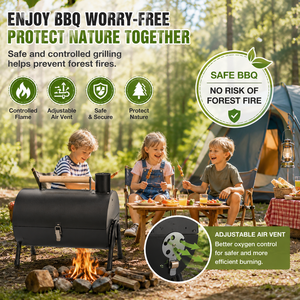 DON FELIZ Portable Barrel <b>Electric</b> Grill Stainless Steel Double Cooking Grates Adjustable Chimney Vent Removable Legs Wooden - Product Image 3