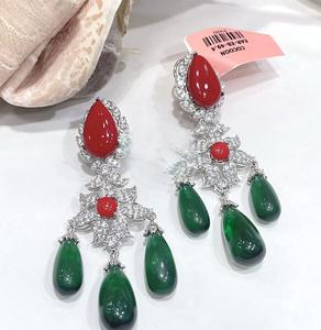 Boucles d'oreilles ethniques de qualité supérieure, finition argentée, pierres semi-précieuses, collection pour femmes et filles, pour les mariages - Product Image 2