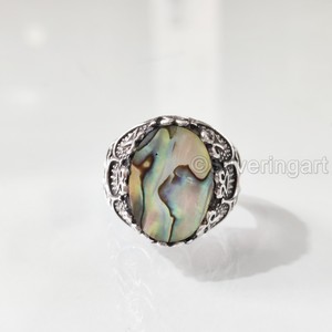 Vente en gros de bagues pour hommes en forme de coquillage d'ormeau naturel et de pierres précieuses, toutes tailles, bijoux pour anniversaires arabes, bagues en argent sterling 925 - Product Image 4