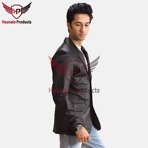 Men's Premium Black <b>Leather</b> Coat Windproof Designer Trench Handcrafted New Fashion <b>Blazer</b> <b>Jacket</b> Customizable Casual Style - Product Image 3