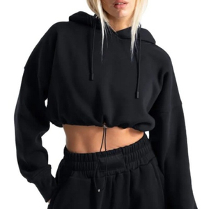Women's Custom Logo Cotton Hoodie Long Sleeved Fitness Sport Pullover Casual Cropped <b>Top</b> for <b>Winter</b> Season Printed Hooded - Product Image 6