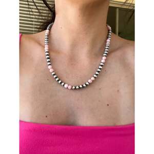 Collar de Perlas de Coral Rosa de 8 mm Estilo Navajo, Plata de Ley, Diseño Bohemio con Cuentas Religiosas, para Regalo de Boda, Hecho de Acero Inoxidable - Product Image 2