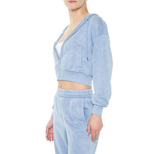 Nuevo Diseño, Sudadera Corta con Cierre Completo y Dos Bolsillos, Tejido Transpirable con Efecto Ácido, Estilo Urbano, Diseño Personalizado para Mujer - Product Image 3