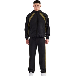 Survêtement pour homme en molleton respirant 100% coton noir personnalisé très demandé, veste à blocs contrastés d'hiver, pantalon de jogging à jambe droite - Product Image 1