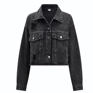 Chaqueta vaquera corta de mujer de color elegante con logotipo personalizado impreso en MOQ bajo Nueva llegada chaqueta vaquera corta de manga larga para mujer - Product Image 6