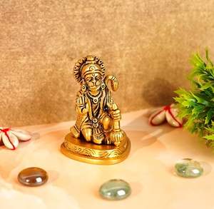Figurine d'idole Lord Hanuman en laiton poli avec gravure - Product Image 1