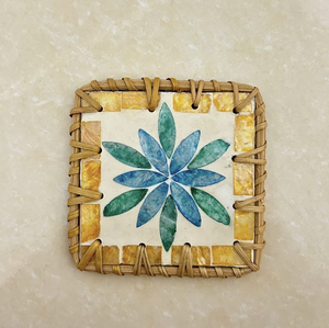 Handwoven Rattan Coaster with Mother of Pearl Inlay Decorative Drink Mat for Table Styling Crafted in Vietnam - Product Image 6