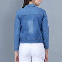 Jaket Denim Wanita Biru Bordir Kustom Kancing Ganda Lapisan Wol Rajutan Tenun Viskosa Bernapas