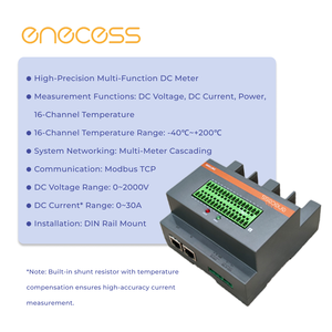 Medidor de CC para Cadenas de Paneles Fotovoltaicos | Analizador de Energía Solar DC para Sistemas Solares | Alta Precisión de 5 ppm | 0-2000V/0-30A | 16 Canales de Temperatura | Montaje DIN | Modbus - Product Image 2