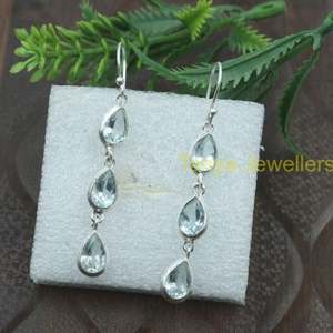 Pendientes de Topacio Azul, Pendientes de Plata de Ley, Pendientes Colgantes con Piedra Azul, Joyería de Topacio Azul, Regalo de Aniversario o Cumpleaños para Ella - Product Image 2