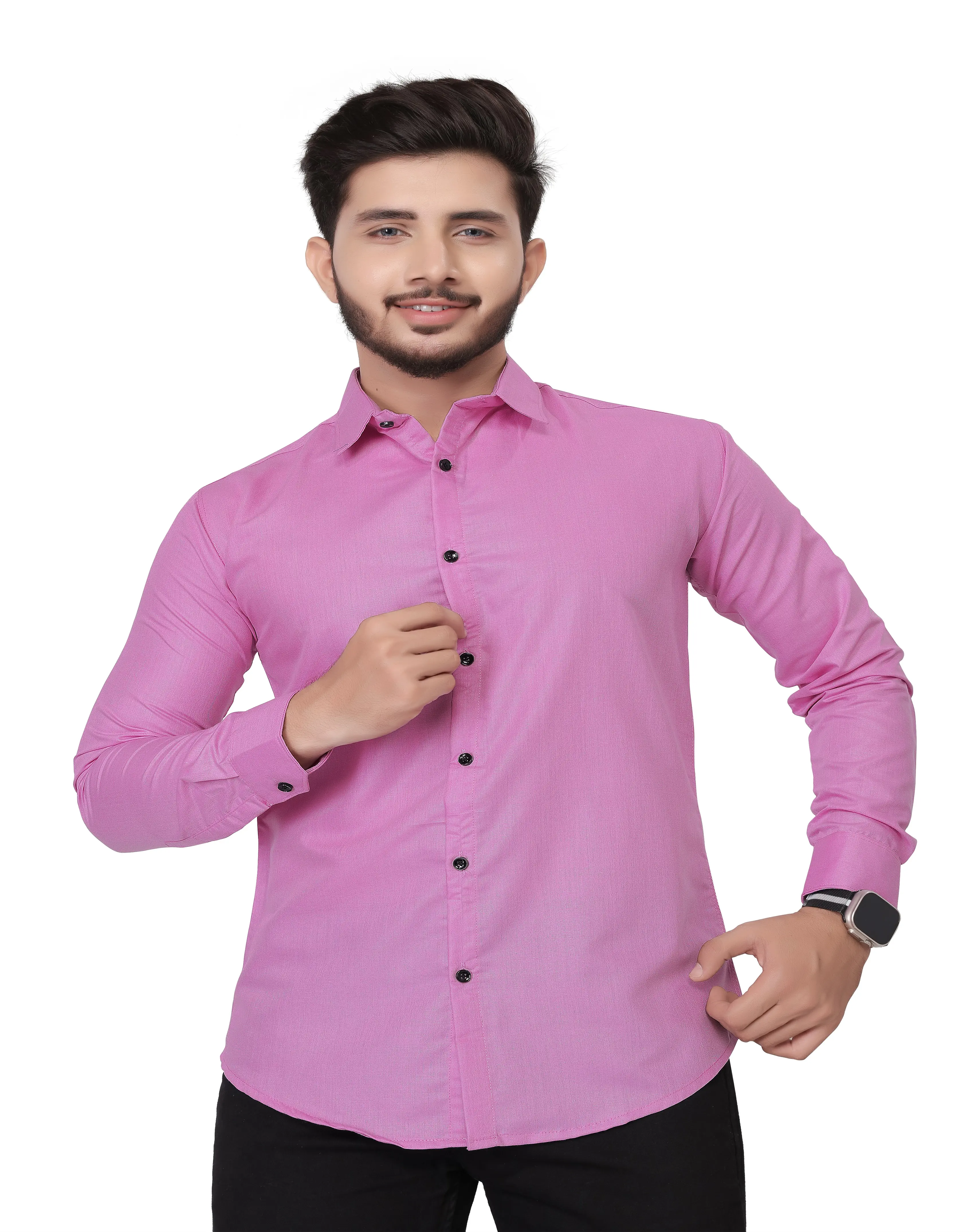 Camicia da uomo in poliestere rosa scuro camicia da uomo formale di alta qualità disponibile per le esportazioni a prezzo all'ingrosso