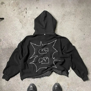 Sweat à capuche sur mesure avec broderie en détresse Pull-over solide et épais Tops surdimensionnés avec logo 100% coton à capuche - Product Image 4