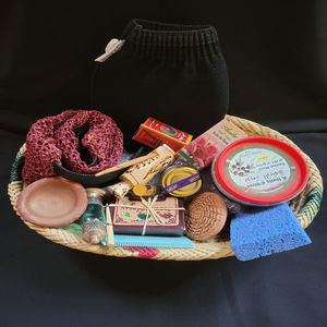 Coffret cadeau de spa marocain Hammam |   Savon noir, Gant Kessa, Argile Ghassoul, Huile d'argan, Eau de rose, Pack exfoliant, Ensemble de luxe pour spa, Pro - Product Image 1