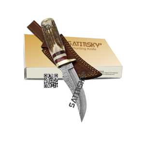 มีดล่าสัตว์ Satinsky ขนาด 10.5 นิ้ว ด้ามจับทำจากเขาสัตว์ ปลายด้ามทองเหลือง คาร์บอนสูง 1095+15N20  ระบบขับเคลื่อนด้วยมือ ได้รับการรับรองมาตรฐาน CE ระดับที่ 3 - Product Image 4