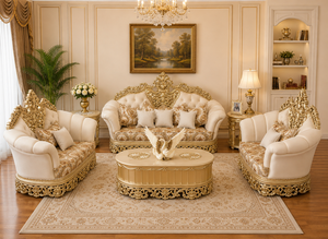 Custom-made Traditional Castle-Style Luxury Teak Wood <b>Living</b> <b>Room</b> <b>Sofa</b> Set with Tufted Back Gold Carved Frame & Durable Design - Product Image 5
