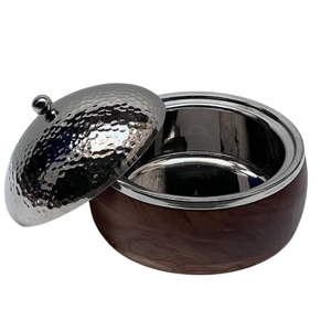 Cazuela de acero inoxidable de metal de calidad superior con tapa martillada, calentador de alimentos de cocina perfecto y plato para servir a la venta - Product Image 3