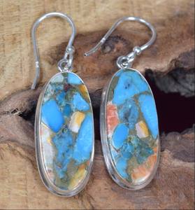Top Quality Genuine Mohave Spiny Oyster Turquoise <b>Large</b> Oval Bezel Setting Solid 925 Sterling Silver Dangle Drop Hook <b>Earring</b> - Product Image 3