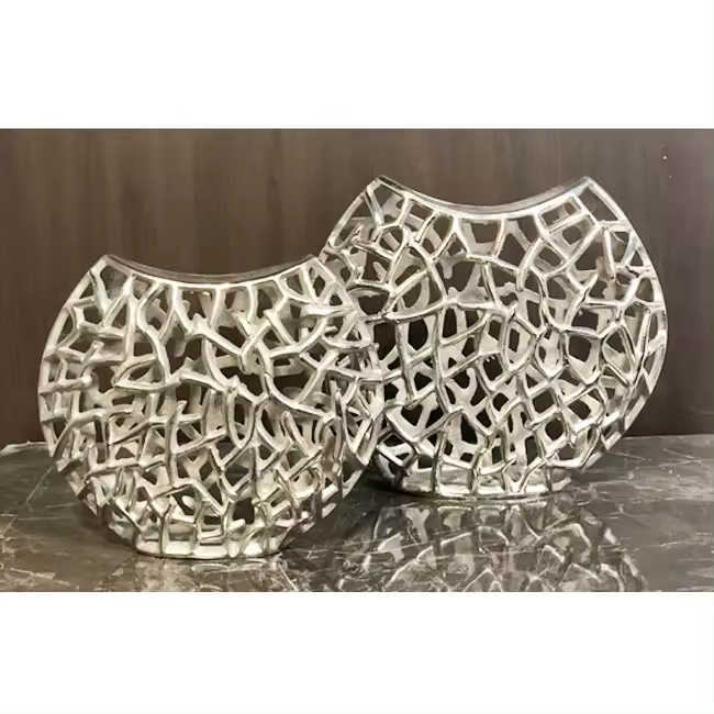 Set of Two Table Decorative Centerpiece Trendy Design Modern Flower Vase Silver Color Use for Drawing Room Decoration