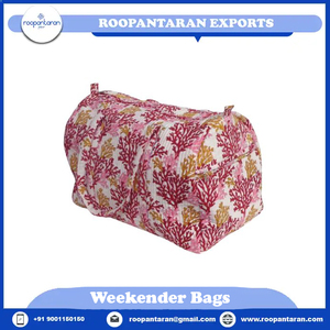 Women <b>Travel</b> <b>Bags</b> Weekend Soft Cotton Hand Block Print Fabric Stylish Eco Friendly Weekender Duffle <b>Bag</b> Zipper Closure <b>Sale</b> - Product Image 2