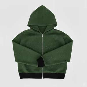 Nueva llegada 2025 sudaderas con cremallera recortada de gran tamaño personalizadas con diamantes de imitación para hombres - Product Image 4