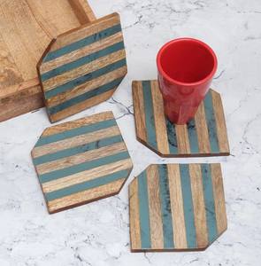 Doublure bleue et marron Design ensemble de sous-verres en bois de qualité supérieure sous-verres élégants faits à la main pour la décoration de table de bureau à domicile - Product Image 2