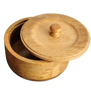 Cesta calentadora mexicana de madera hecha a mano con estampado marrón Natural de madera, caja de madera Chapati y Roti - Product Image 1