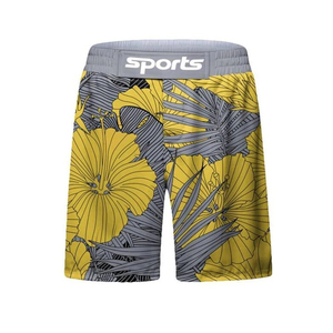 OEM ODM Sportswear Men's <b>Compression</b> Leggings Yellow Gray Leaf Print Quick Dry Seamless Sport Pants - Product Image 5