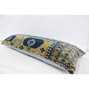 Oreiller bohème à motifs vintage 16x48 pouces bleu laine Kantha tissé technique - Product Image 5