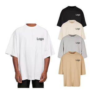 T-shirt à col montant en maille lourde de haute qualité pour homme, couleur unie, logo personnalisé, taille plus, 100% coton, luxe, épaules tombantes - Product Image 4