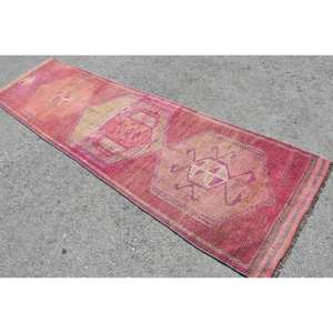 Alfombra Kilim de 2,9x10,8 pies, rosa, naranja, tejido plano, Jacquard, alfombra turca, Material de lana viscosa, retales de látex de felpa para pasillo - Product Image 4