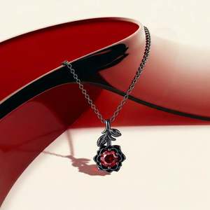 Jeulia Custom Gothic Black Lotus Necklace with Birthstone Diamond in Gold Plated <b>Titanium</b> <b>Chain</b> - Product Image 5