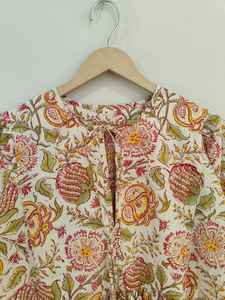 Robe de soirée décontractée bohème pour femmes en coton à imprimé floral fait main, longueur au sol, col en V, manches longues, été - Product Image 2