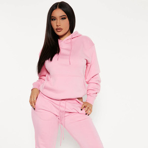 Pull à capuche en polaire rose 300 GSM pour femmes grande taille hiver tricoté poche kangourou et col à capuche - Product Image 2