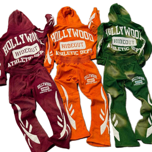 High Quality 100% Cotton <b>Fleece</b> Plain Blank Tracksuit Hoodie and Jogger2 Pcs Set Set for Mens With Custom Logo Color sweatsuit - Product Image 1