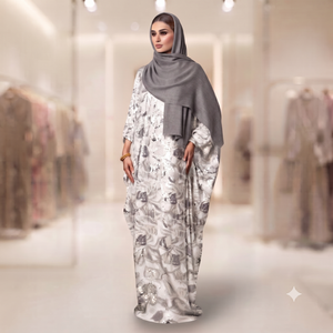 Ensemble Maqbal Dirac gris et blanc de qualité supérieure - Robe somalienne traditionnelle élégante avec des paillettes scintillantes et un châle assorti - Product Image 1