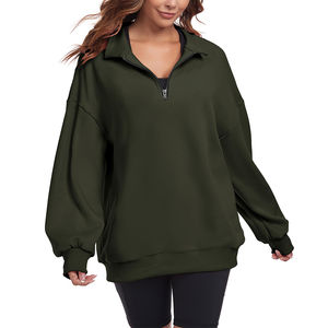 2025 Fashion <b>Long</b> Sleeve Pullover Solid Turn Down Collar Half Zip <b>Women</b> <b>Sweatshirt</b> Casual Half Zip <b>Sweatshirt</b> <b>Women</b> - Product Image 2