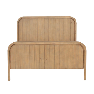 Estructura de cama de teca hecha a mano con paneles curvos lisos y acabado natural cálido - Product Image 2