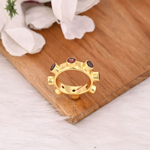 Anillo de Eternidad de Plata 925, Chapado en Oro, con Granate Natural de Mozambique, Engaste de Bisel de 4 mm, Anillo de Piedra Natal, Anillo de Bodas al por Mayor - Product Image 3