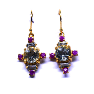 Wedding Wear Classic Gold Plated 925 Sterling Silver <b>Aquamarine</b> Green Amethyst Ruby Gemstones Charm Ladies <b>Earrings</b> - Product Image 2