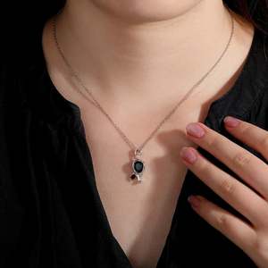 Jeulia <b>Black</b> Two-Stone <b>Cat</b> Pendant Necklace Sterling Silver with Rhodium Plating - Product Image 5