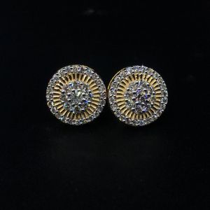 Anniversary Best Gift 14K Gold Real Round Natural Diamond Cluster <b>Earrings</b> with <b>Screw</b> Back Design - Product Image 1