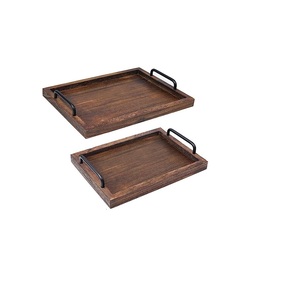 Plateau de service ovale en bois traditionnel, motifs sculptés à la main contemporains et modernes, artisanat en métal, adapté aux cadeaux, à la maison et à la cuisine - Product Image 1