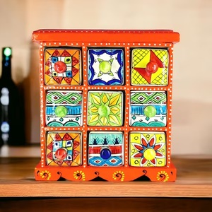 Colorful Hand-painted Solid <b>Wood</b> Storage Box with Intricate Design Unique Handcrafted Drawers for Modern Living Room Home Decor - Product Image 6