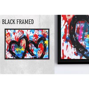 Arte en lienzo con estampado de corazones y grafiti: decoración de pared contemporánea con temática de amor, lienzo con marco negro, 1 pieza - Product Image 1